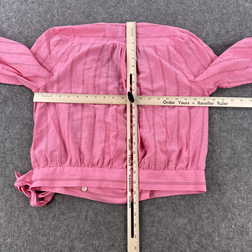 Madewell Blouse Womens Medium Pink Striped Wrap Tie Waist 3/4 Sleeve Cotton - Picture 8 of 11